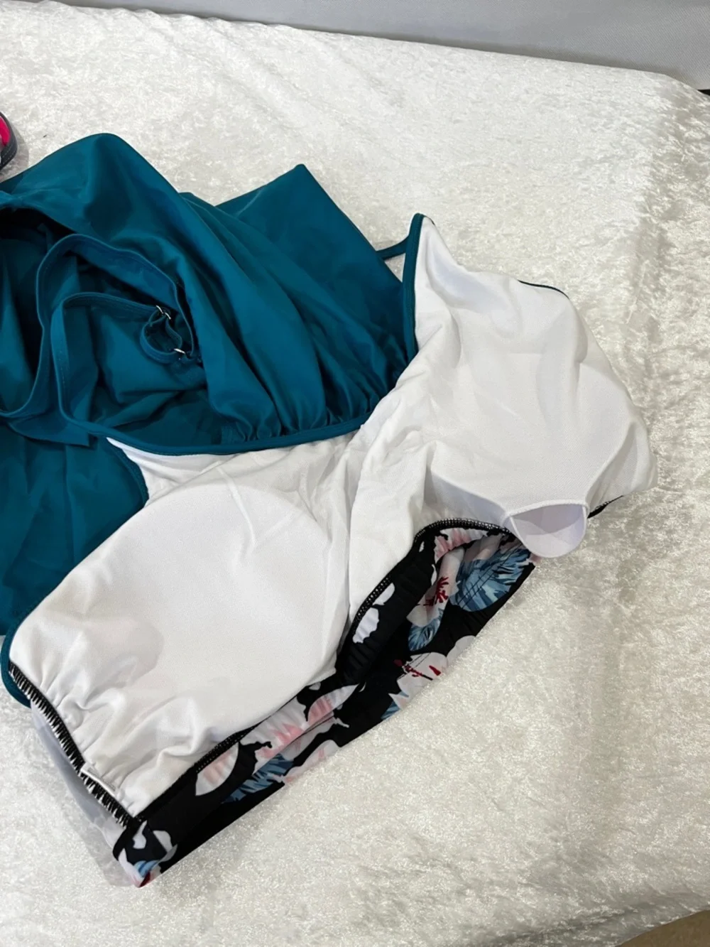 Swimsuit Tankini Top Teal Floral Built-In Bra Racer-Back Style Size XXL